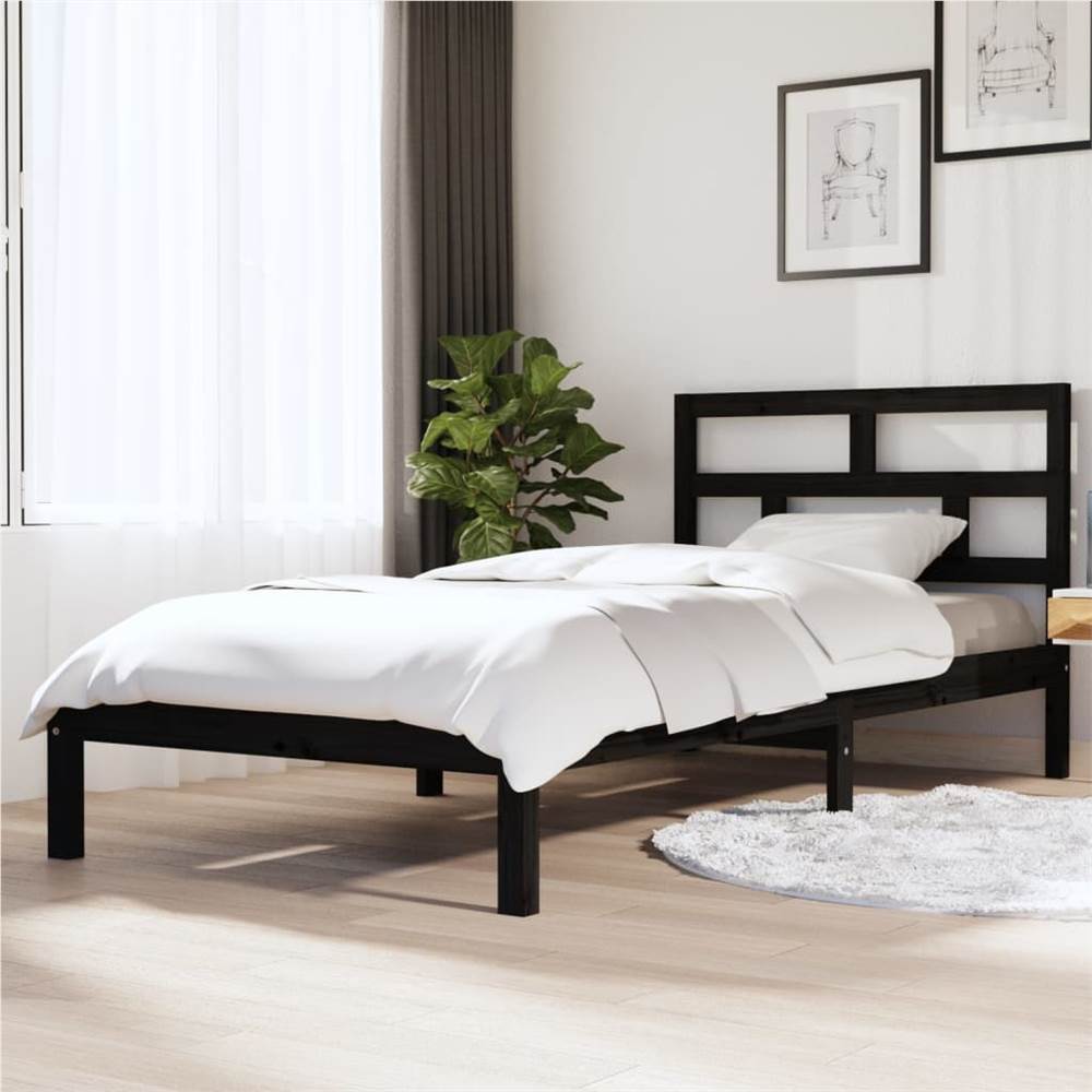 

Bed Frame Black Solid Wood Pine 90x200 cm 3FT Single