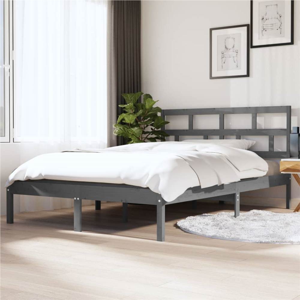 

Bed Frame Grey Solid Wood 135x190 cm 4FT6 Double