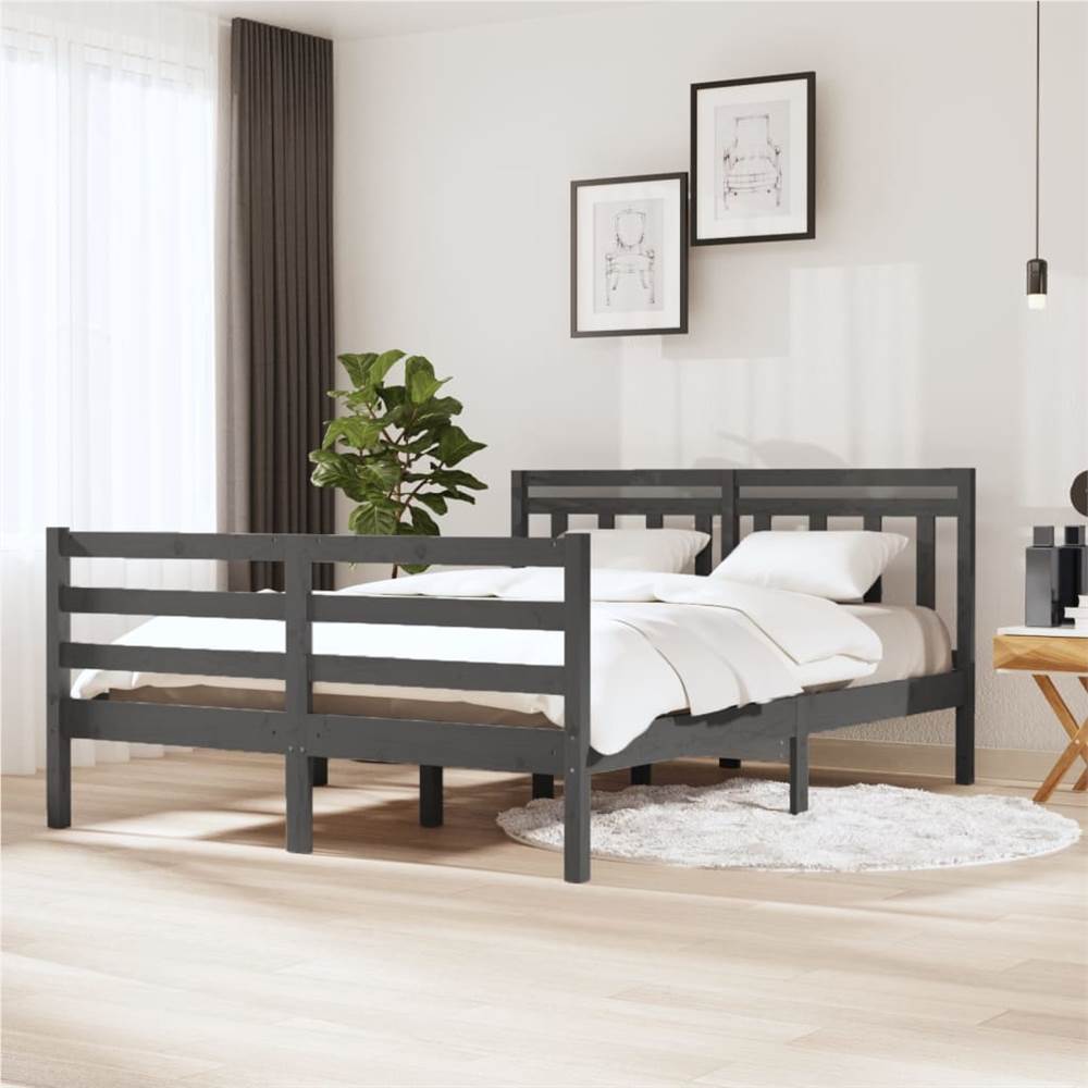 

Bed Frame Grey Solid Wood 140x200 cm 4FT6 Double