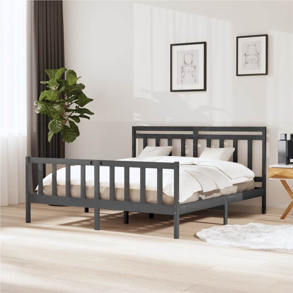

Bed Frame Grey Solid Wood 160x200 cm 5FT King Size