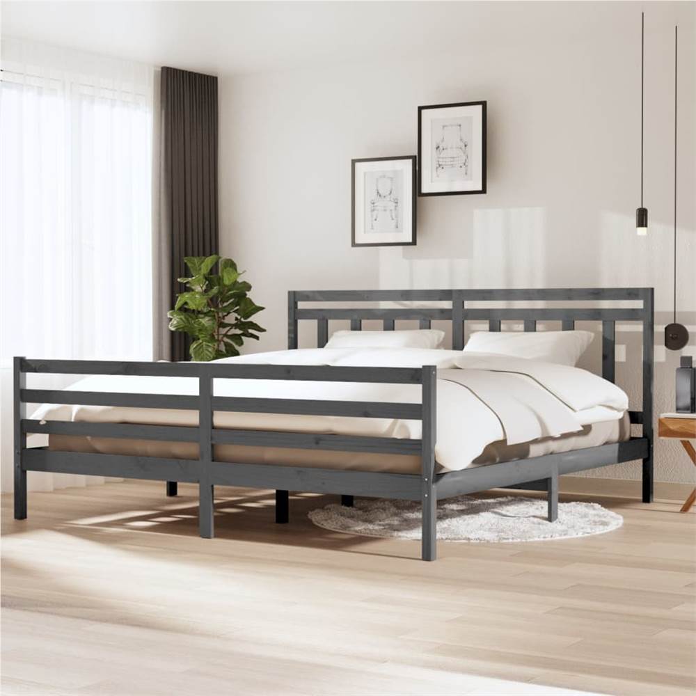 

Bed Frame Grey Solid Wood 200x200 cm Super King