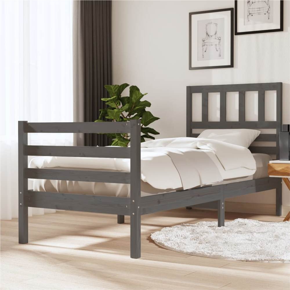 

Bed Frame Grey Solid Wood 90x200 cm 3FT Single