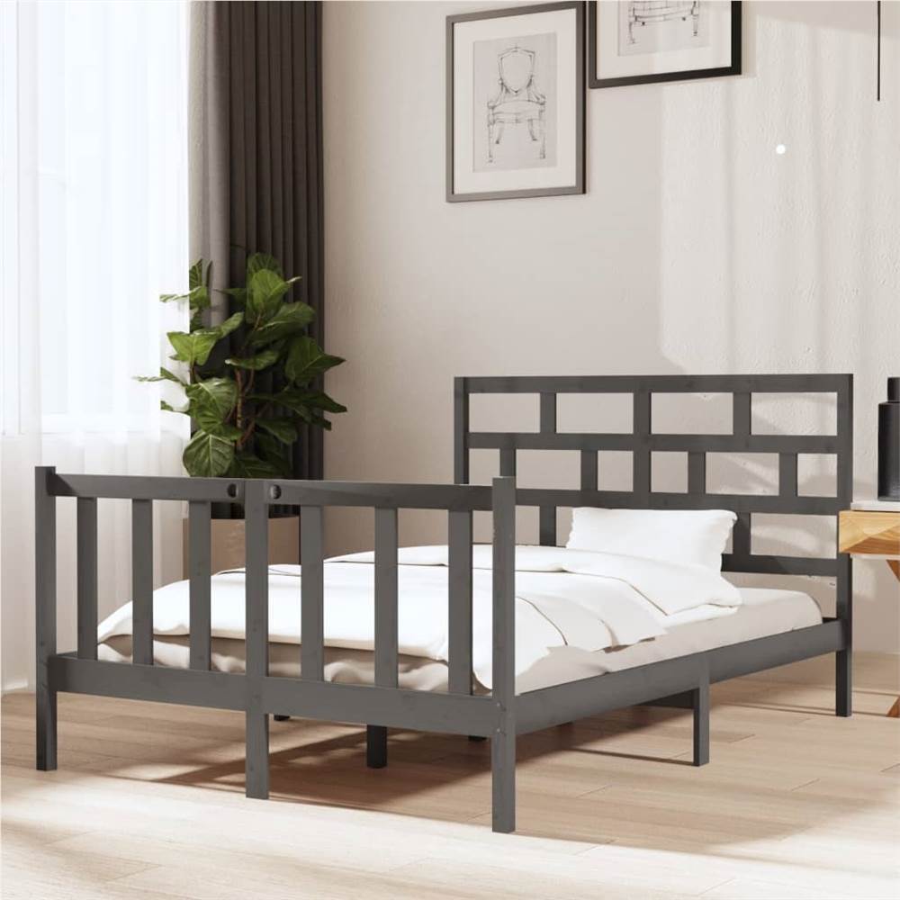 

Bed Frame Grey Solid Wood Pine 135x190 cm 4FT6 Double