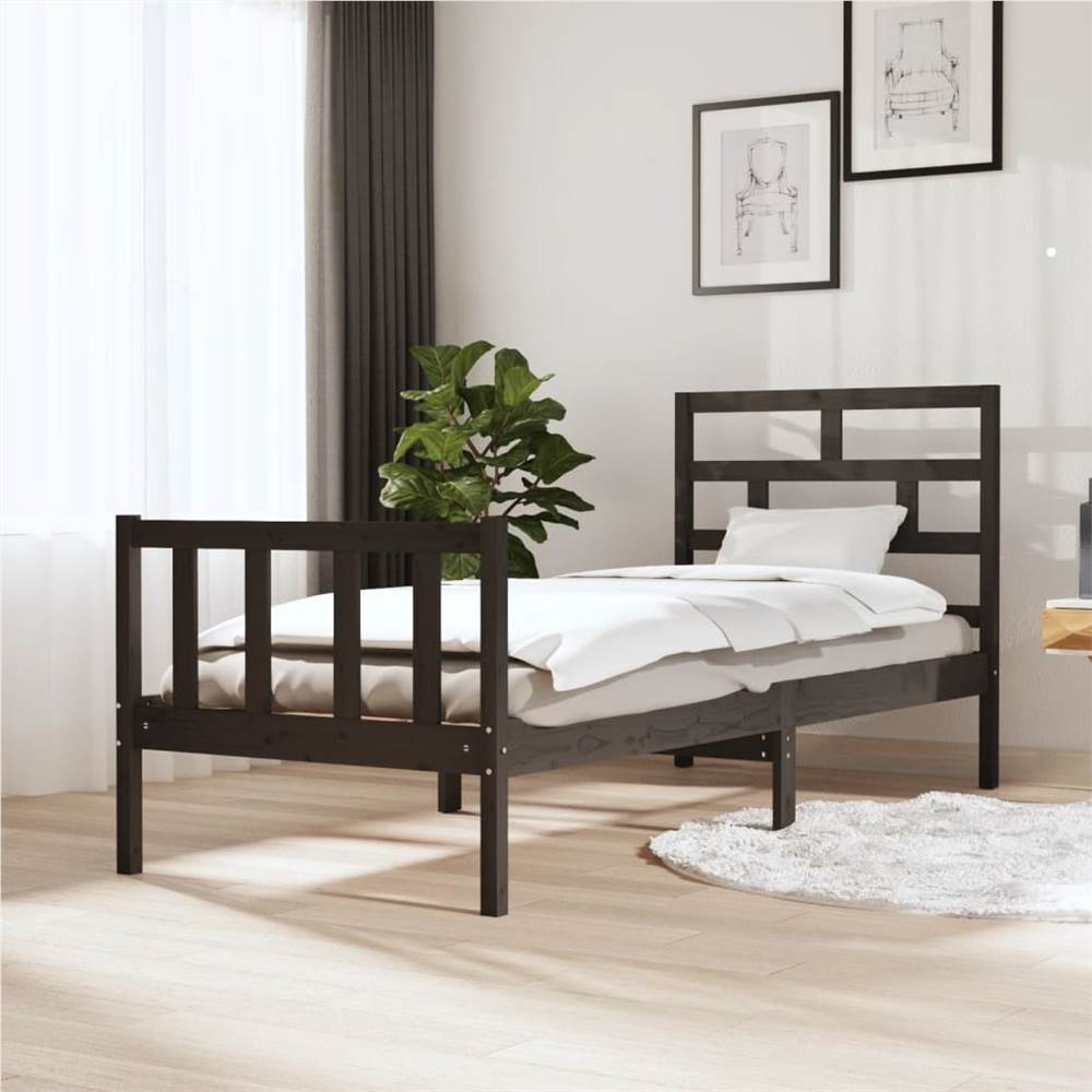 

Bed Frame Grey Solid Wood Pine 75x190 cm 2FT6 Small Single