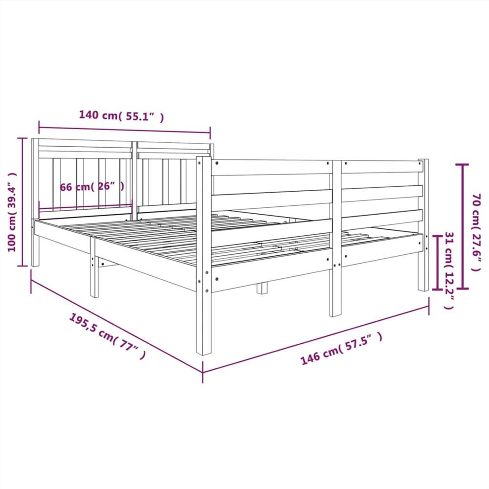 Bed Frame Solid Wood 140x200 cm 4FT6 Double