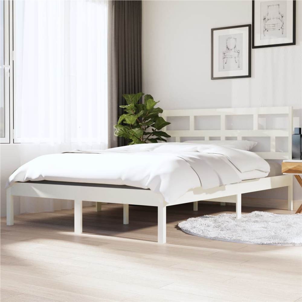 

Bed Frame White Solid Wood 120x190 cm 4FT Small Double