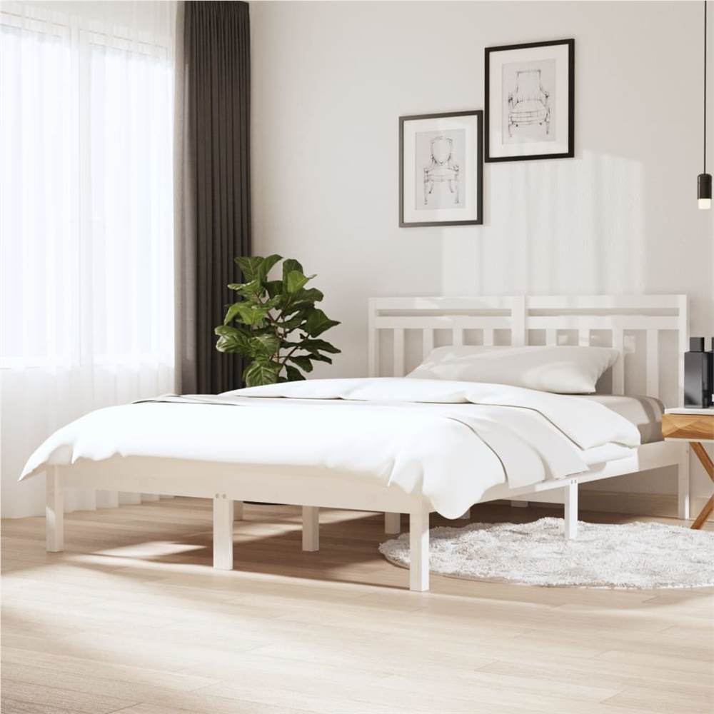 

Bed Frame White Solid Wood 160x200 cm 5FT King Size