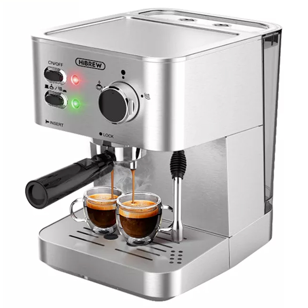 Macchina da caffè HiBREW H10 1050W, macchina da caffè semiautomatica da 20 bar, macchina per caffè espresso con capsule ESE/caffè macinato, capacità 1.5 litri