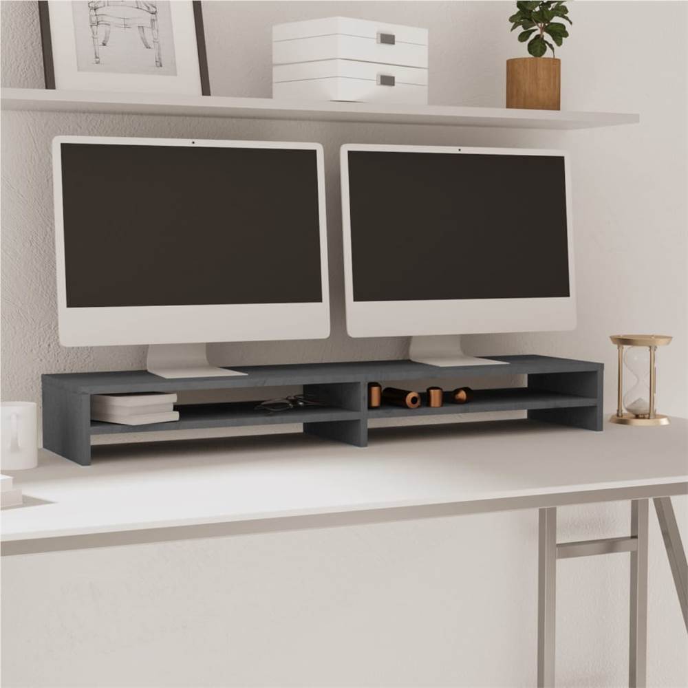 

Monitor Stand Grey 100x24x13 cm Solid Wood Pine
