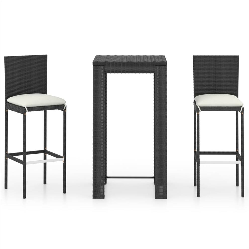 

3 Piece Garden Bar Set with Cushions Poly Rattan Black