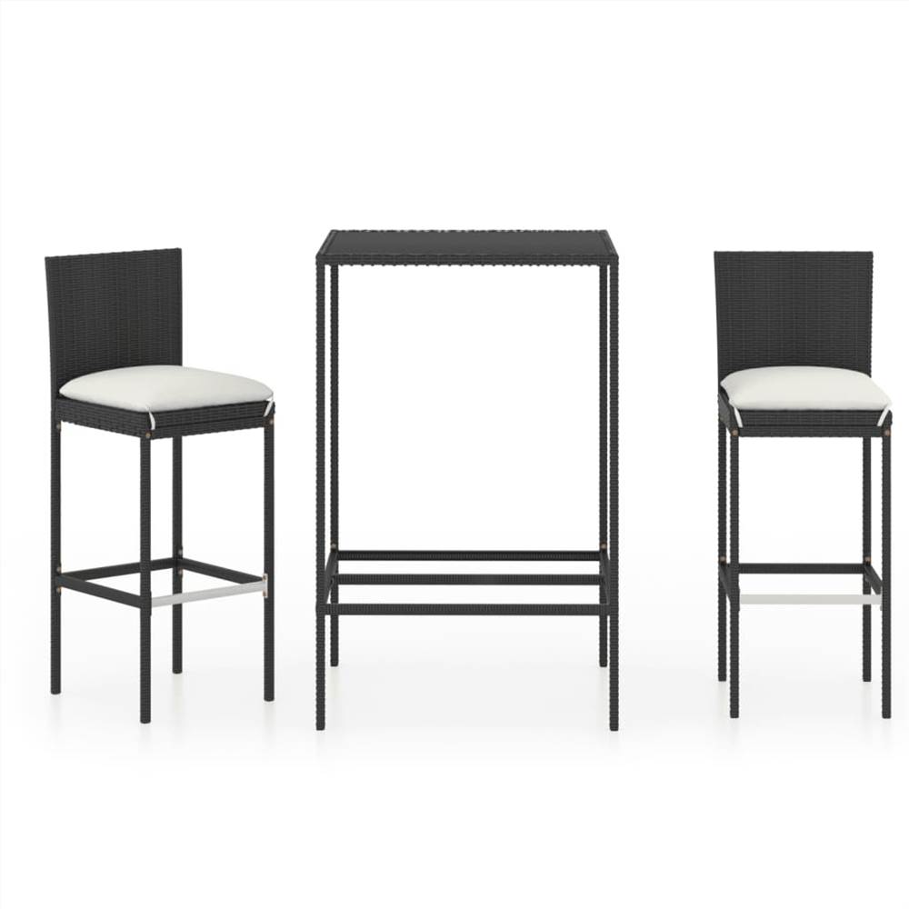 

3 Piece Garden Bar Set with Cushions Poly Rattan Black