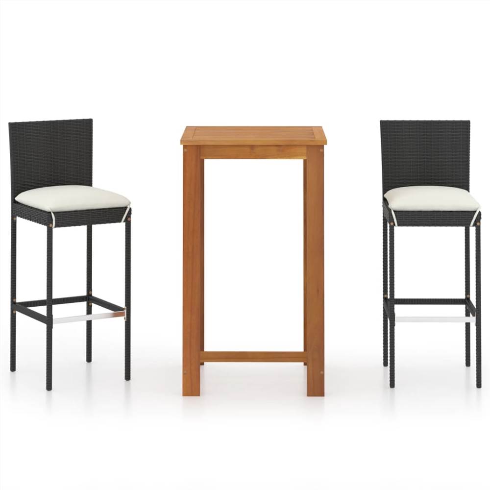 

3 Piece Garden Bar Set with Cushions Poly Rattan Black
