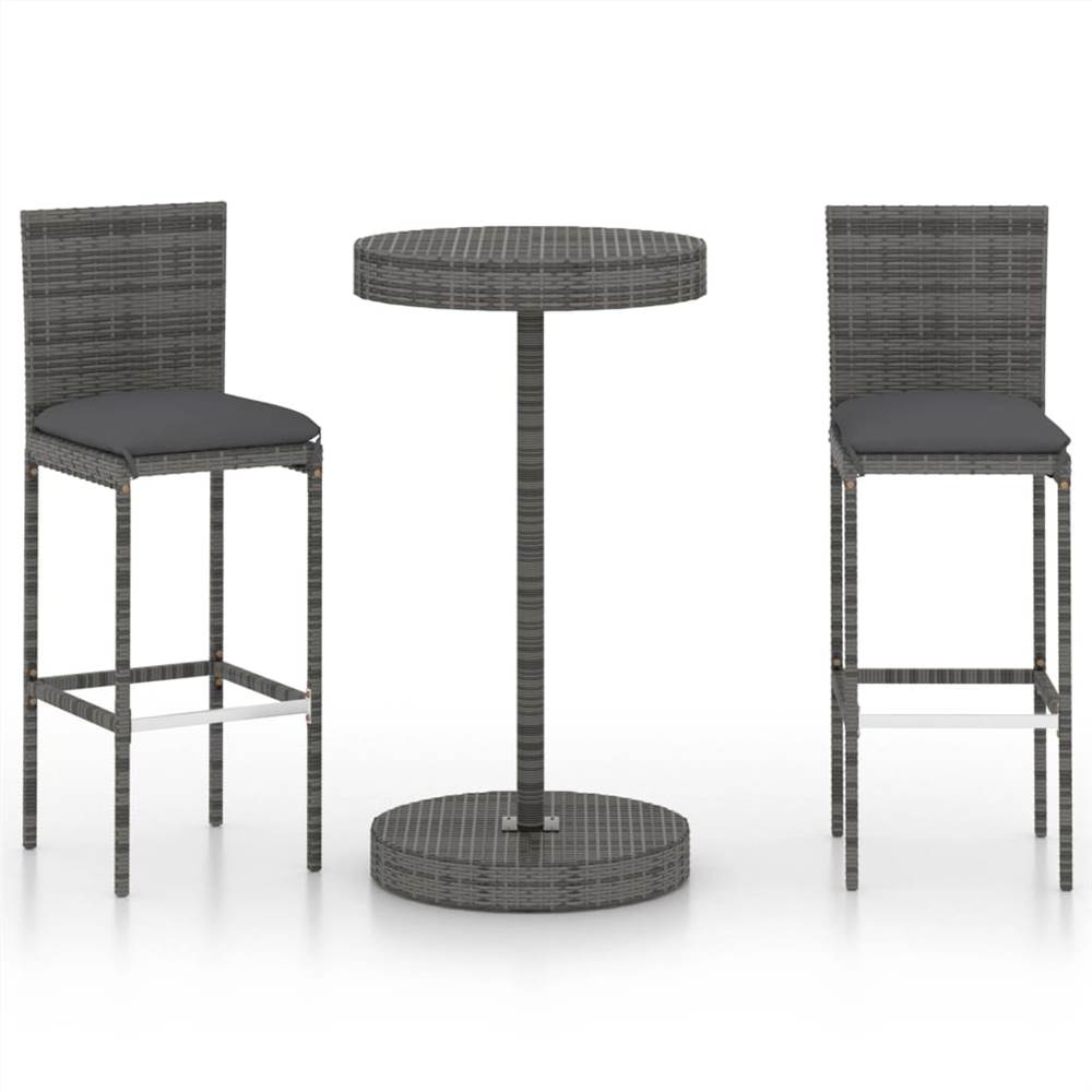 

3 Piece Garden Bar Set with Cushions Poly Rattan Grey