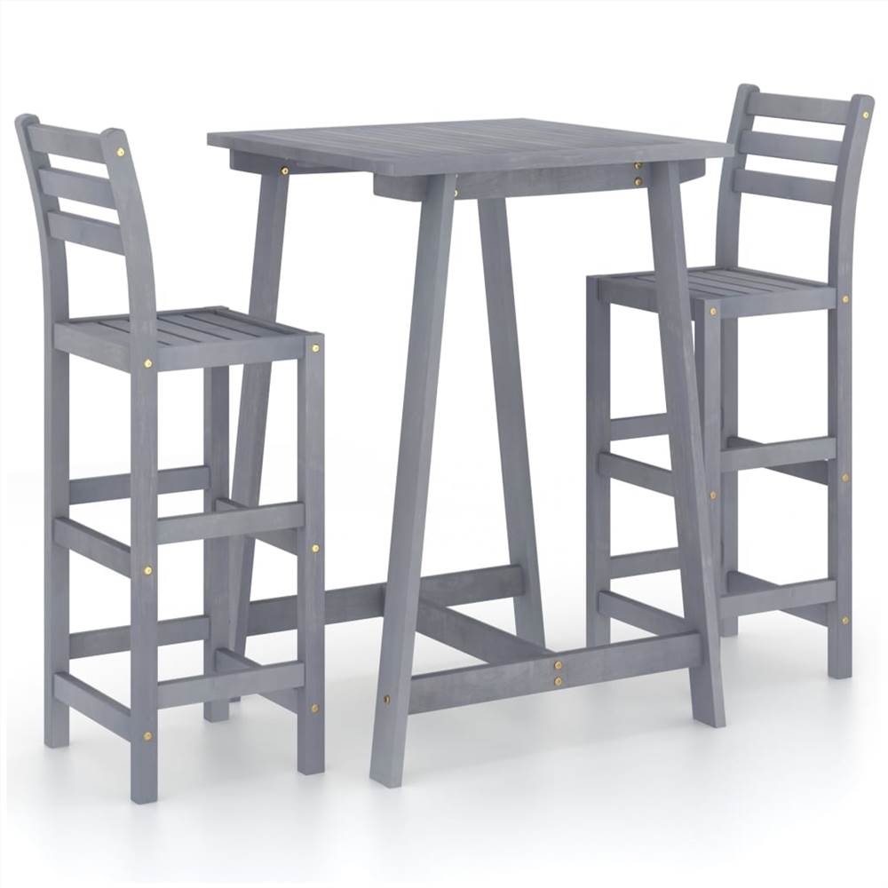 

3 Piece Outdoor Bar Set Grey Solid Acacia Wood