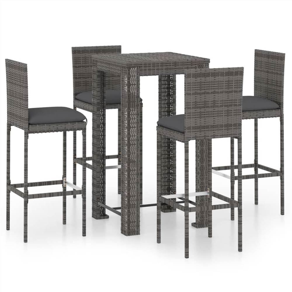 

5 Piece Garden Bar Set with Cushions Poly Rattan Grey