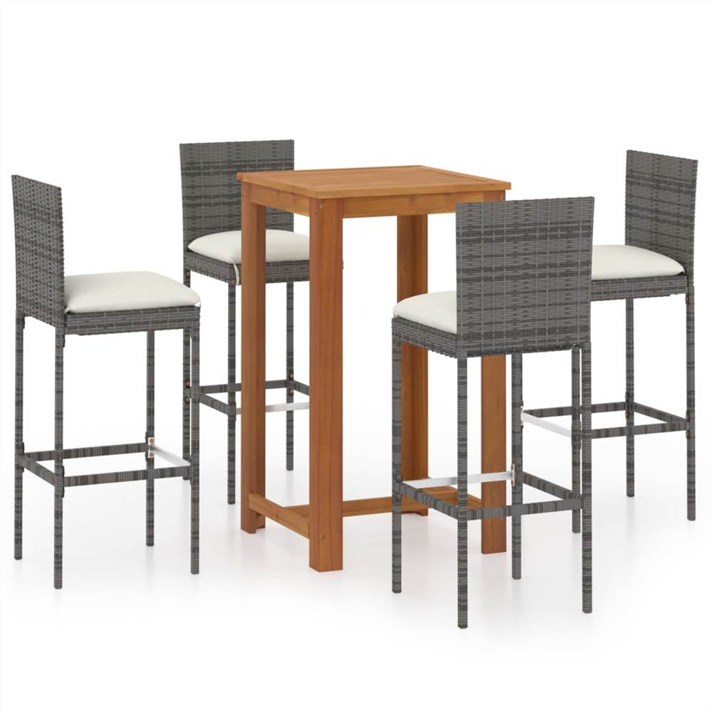 

5 Piece Garden Bar Set with Cushions Poly Rattan Grey
