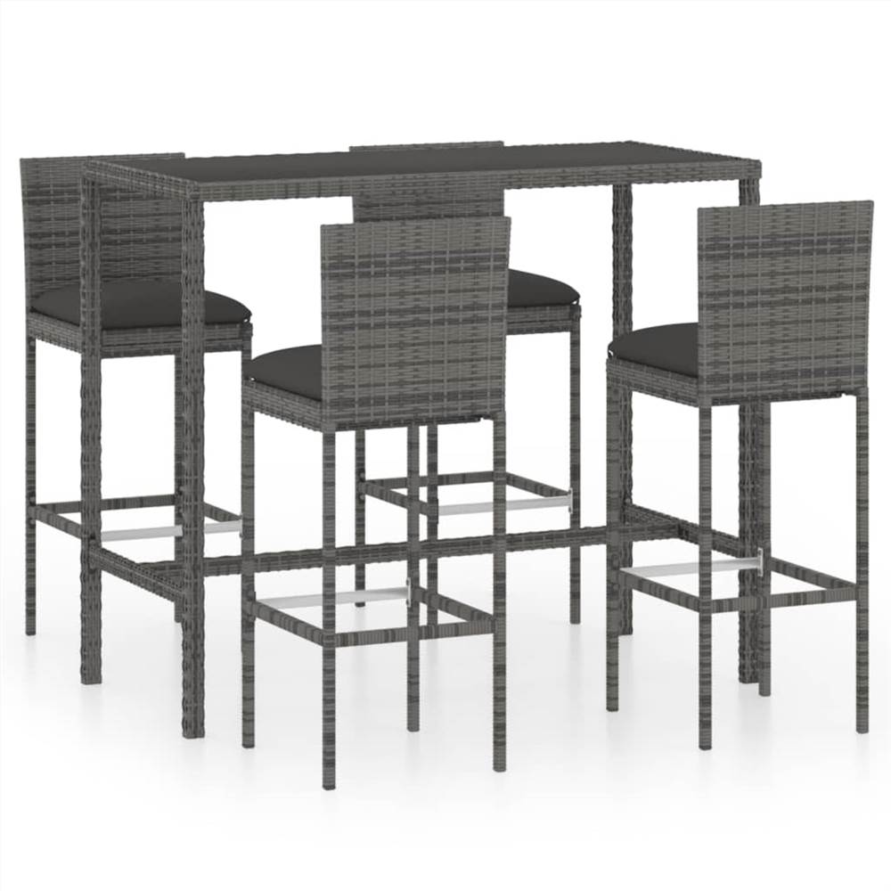 

5 Piece Garden Bar Set with Cushions Poly Rattan Grey