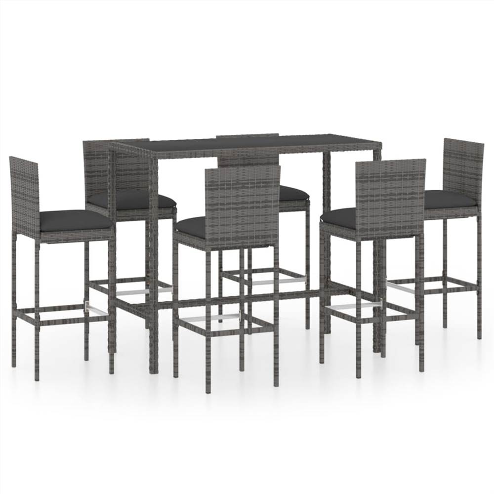 

7 Piece Garden Bar Set with Cushions Poly Rattan Grey