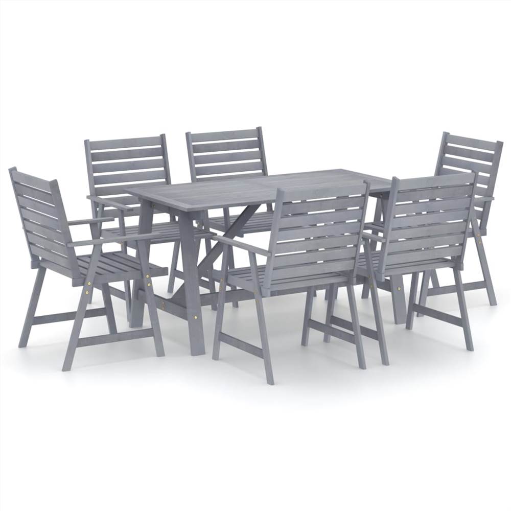 

7 Piece Garden Dining Set Grey Solid Acacia Wood