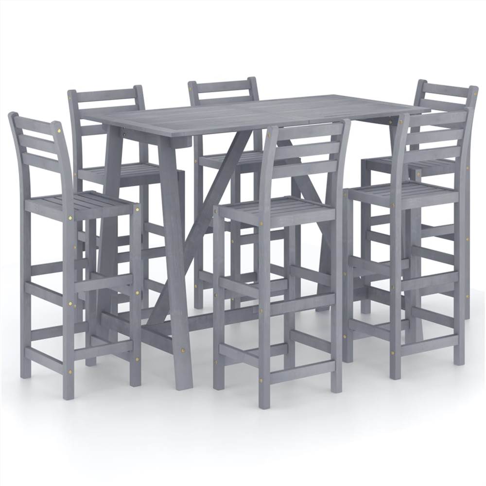 

7 Piece Outdoor Bar Set Grey Solid Acacia Wood
