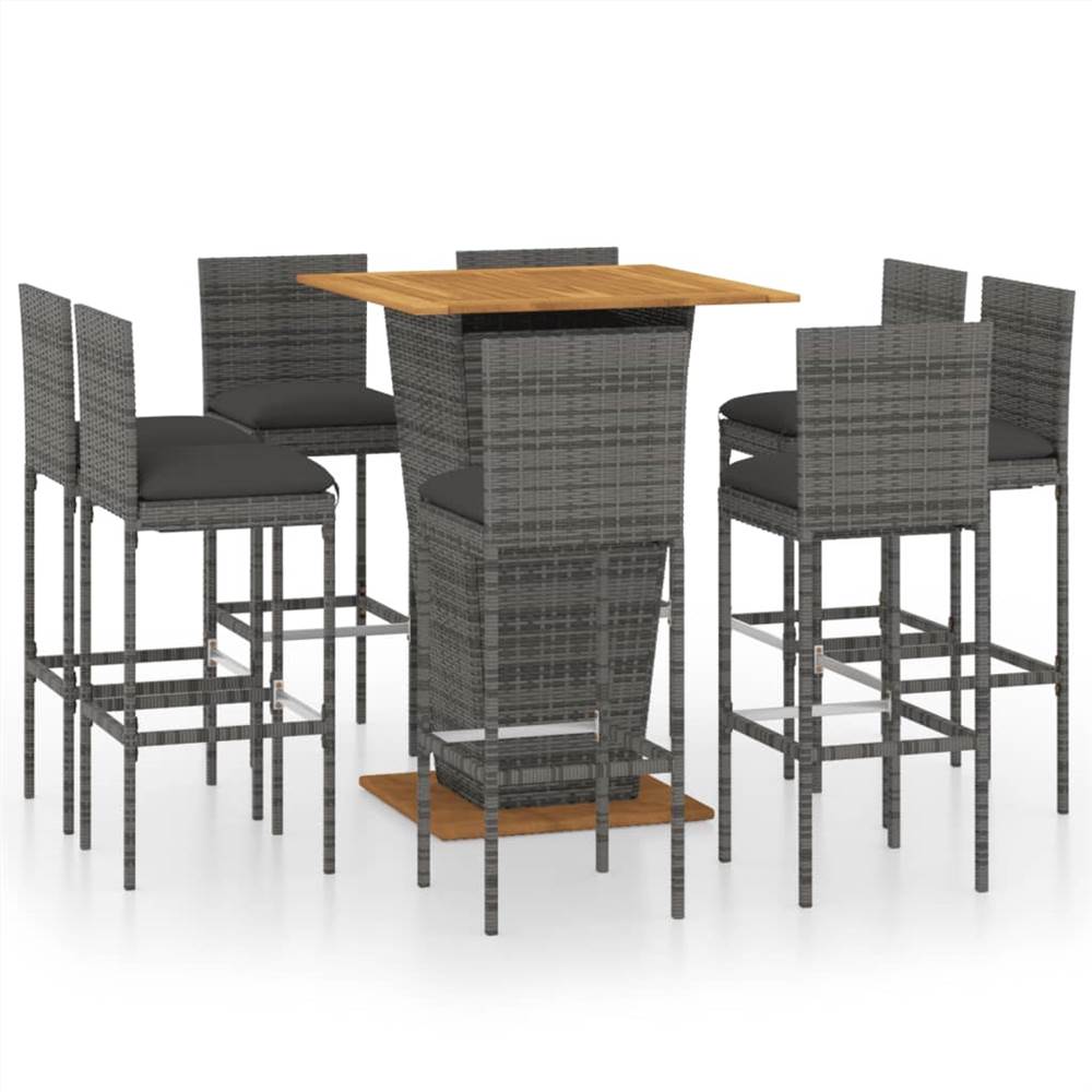 

9 Piece Garden Bar Set with Cushions Poly Rattan Grey