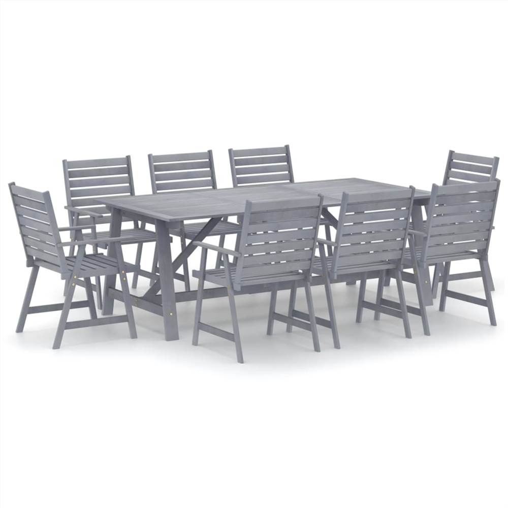 

9 Piece Garden Dining Set Grey Solid Acacia Wood