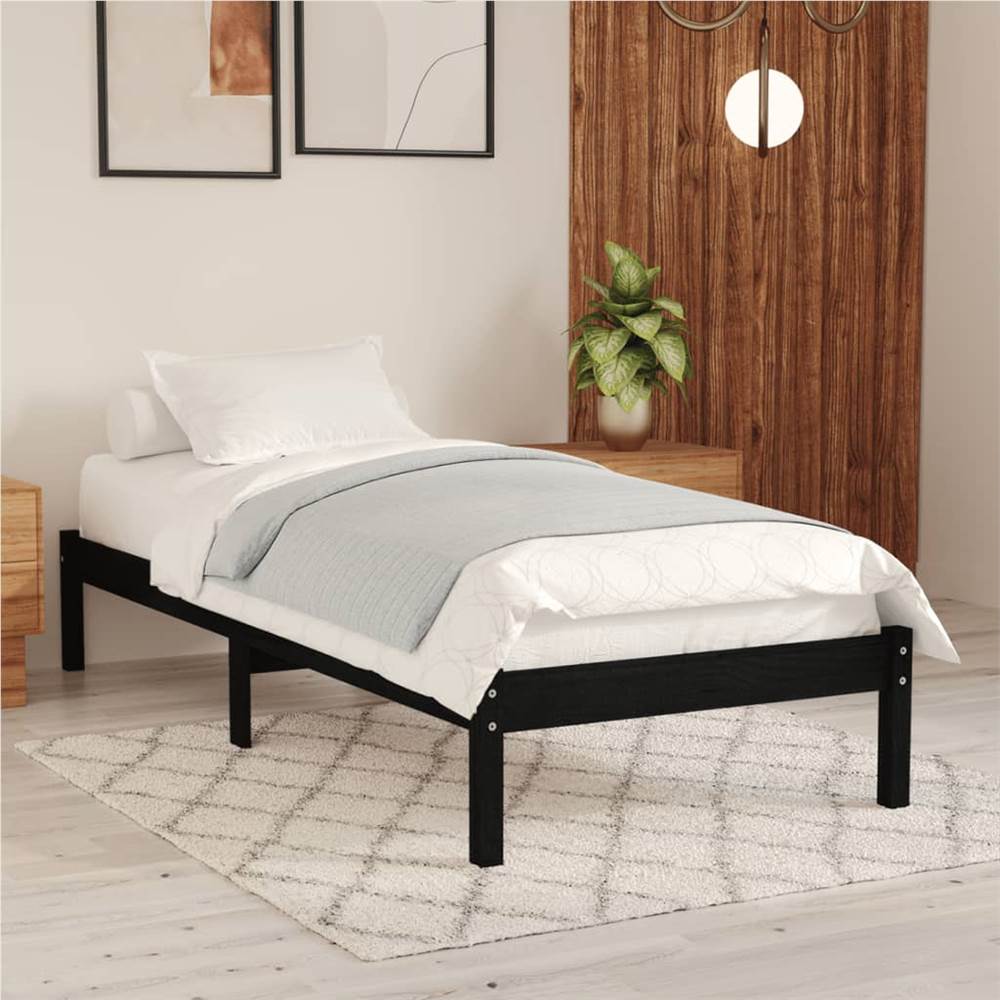 

Bed Frame Black Solid Pinewood 90x190 cm UK Single