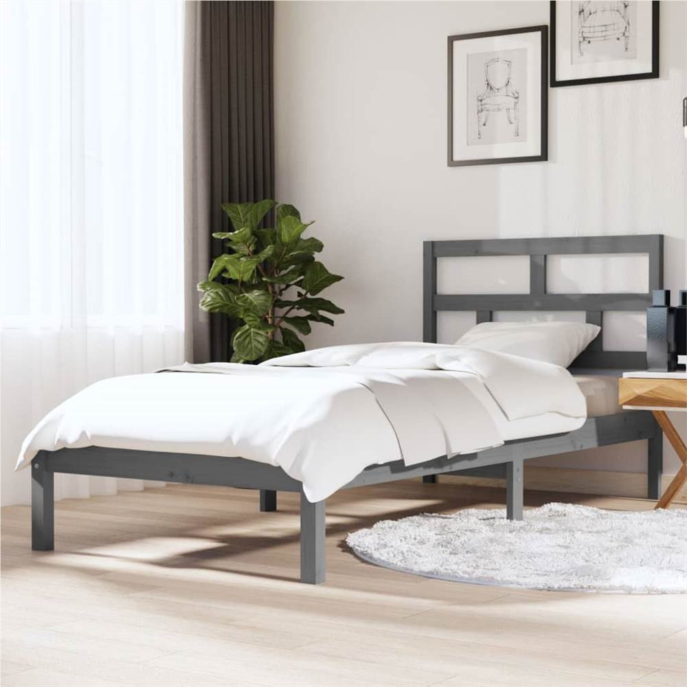 

Bed Frame Grey Solid Wood 90x190 cm 3FT Single
