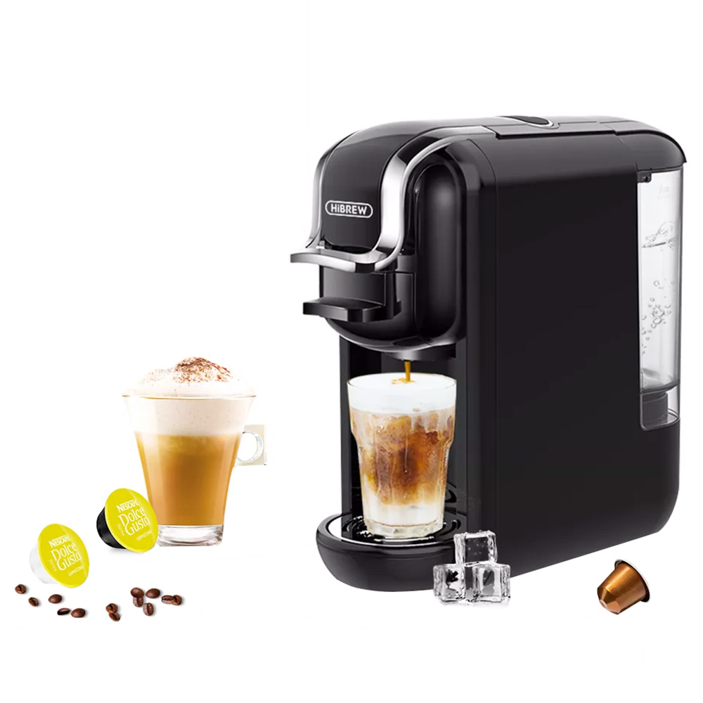 HiBREW H2A 1450W espressomachine, 19 bar extractie, warm/koud 4-in-1 koffiezetapparaat met meerdere capsules - zwart