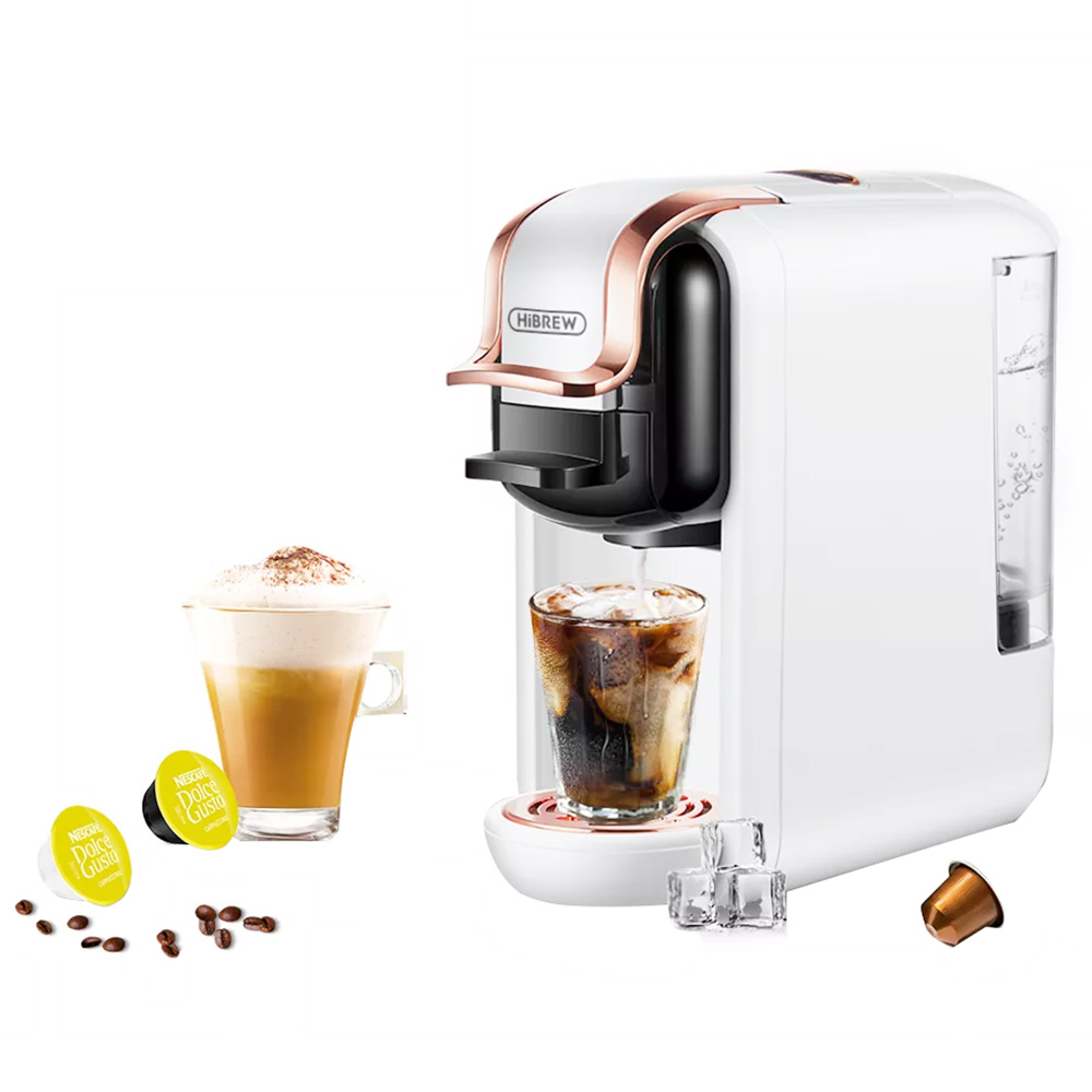 HiBREW H2A 1450W Espresso Coffee Machine, 19 Bar Extraction, Hot/Cold 4-in-1 Multiple Capsule Coffee Maker - White