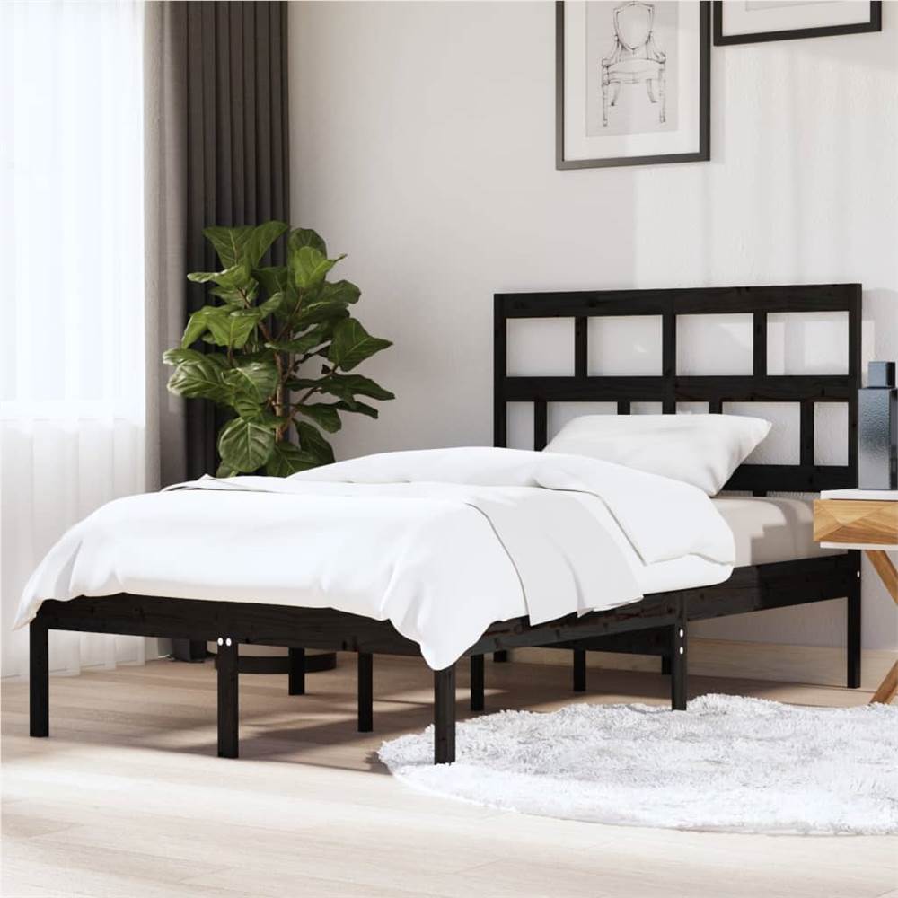 

Bed Frame Black Solid Wood Pine 120x200 cm 4FT Small Double