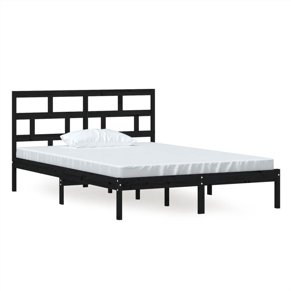 Bed Frame Black Solid Wood Pine 140x200 cm 4FT6 Double