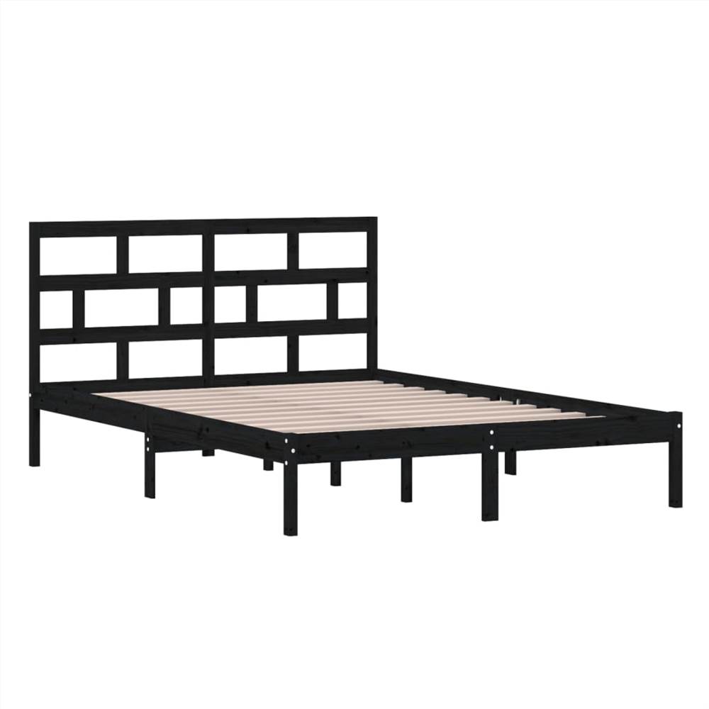 Bed Frame Black Solid Wood Pine 140x200 cm 4FT6 Double