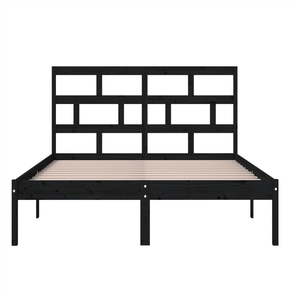 Bed Frame Black Solid Wood Pine 140x200 cm 4FT6 Double