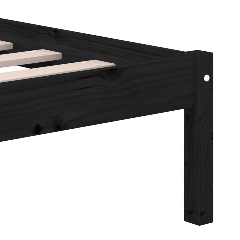 Bed Frame Black Solid Wood Pine 140x200 cm 4FT6 Double