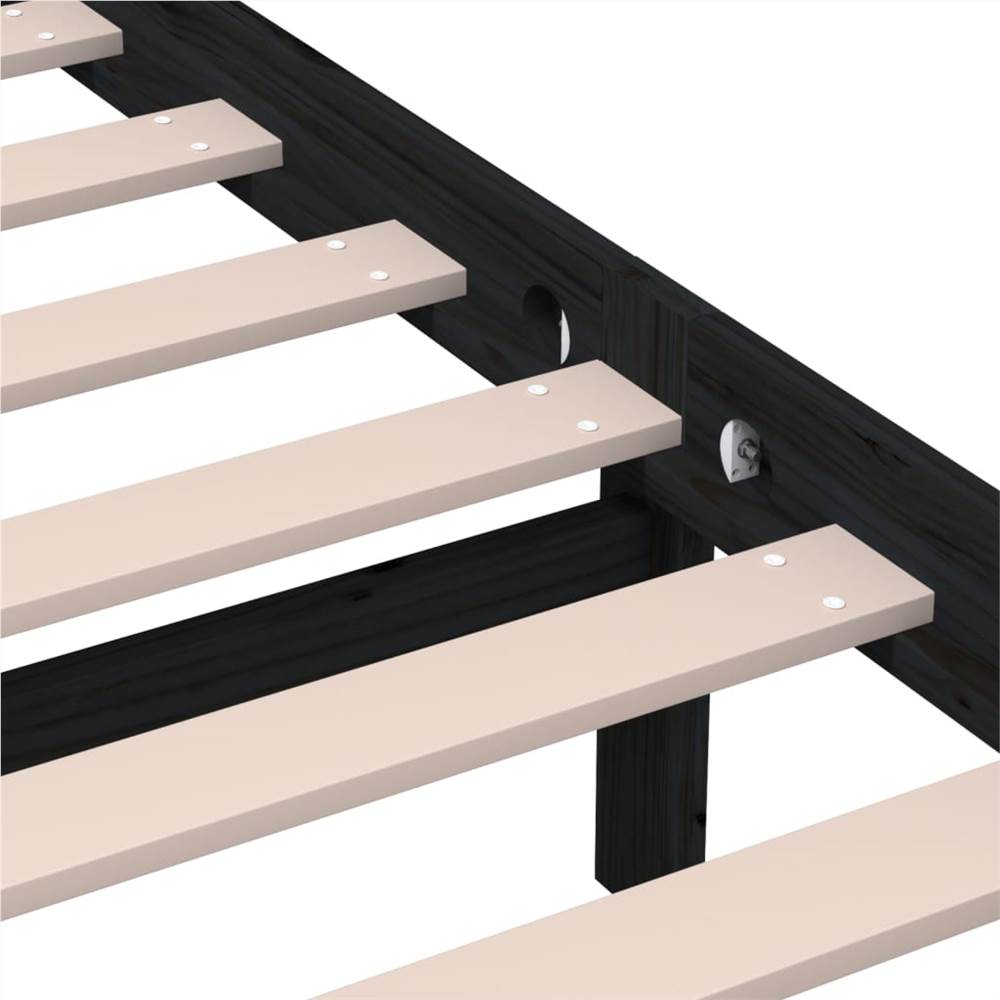 Bed Frame Black Solid Wood Pine 140x200 cm 4FT6 Double