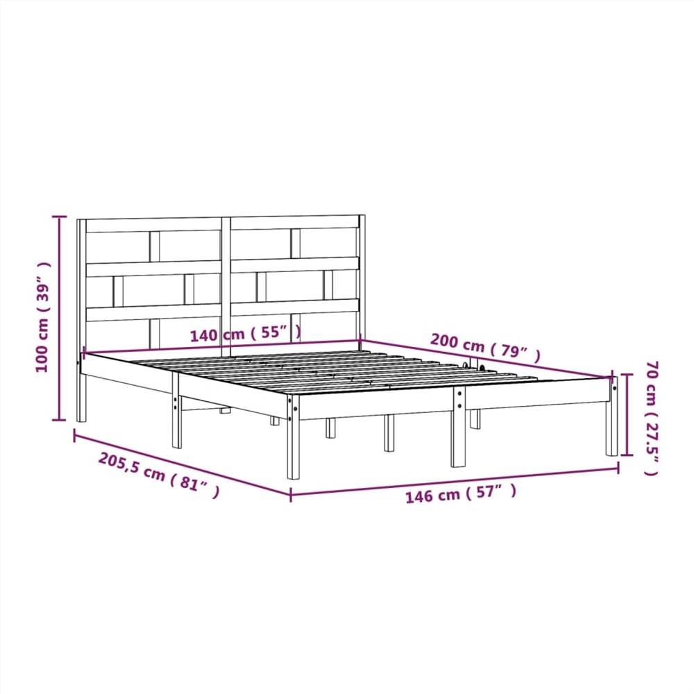 Bed Frame Black Solid Wood Pine 140x200 cm 4FT6 Double