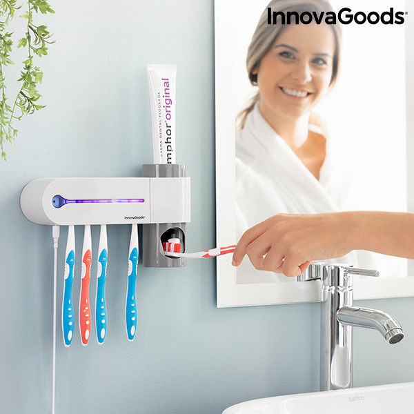 UV Toothbrush Steriliser with Stand and Toothpaste Dispenser