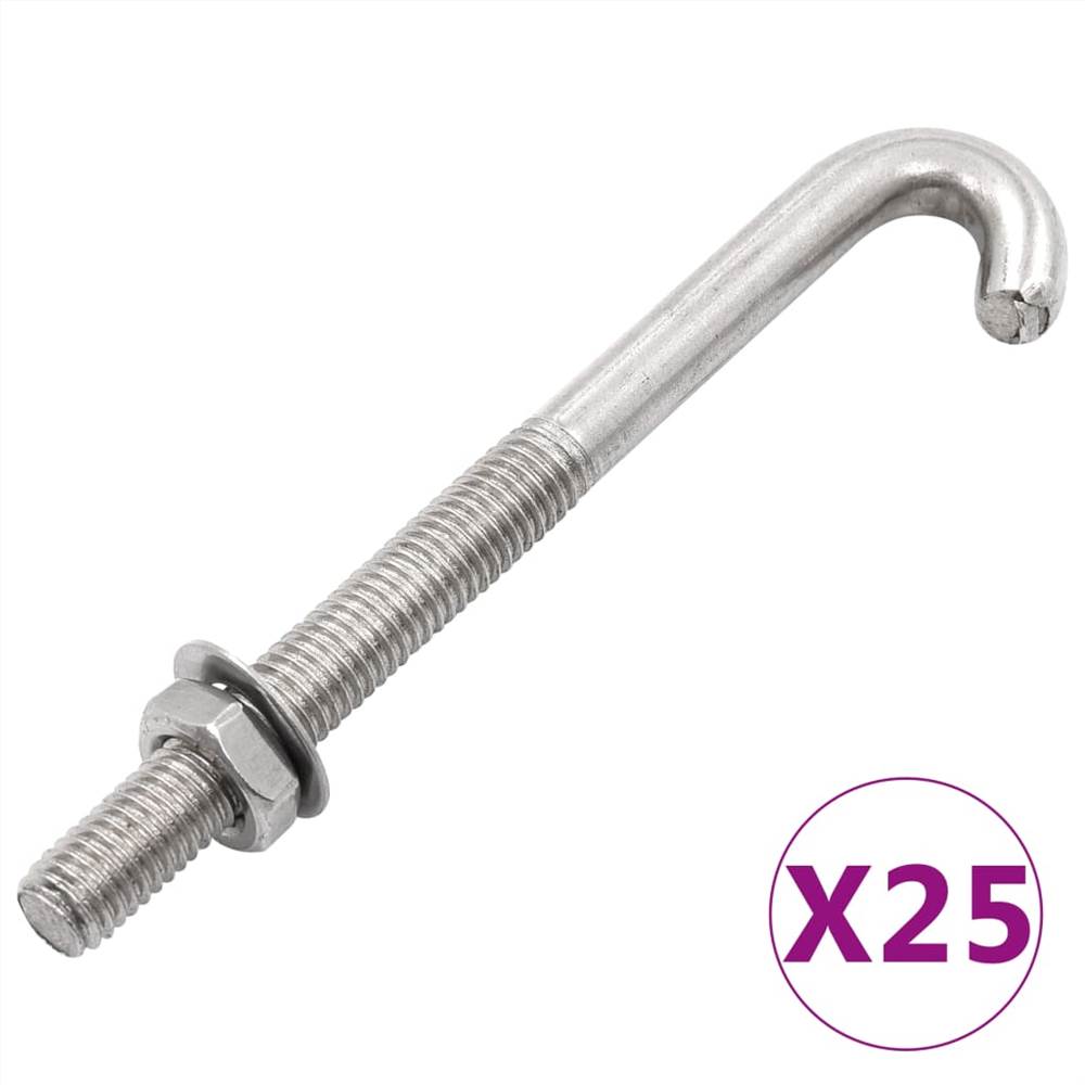 Anchored J-Bolt w/Nut and Washer M8x120 mm 25 Sets