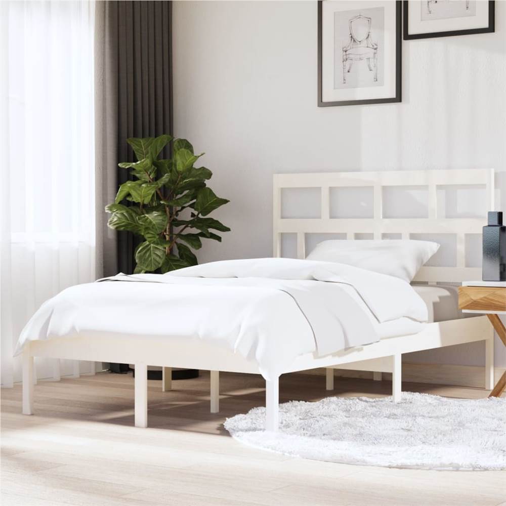 

Bed Frame White Solid Wood 150x200 cm 5FT King Size