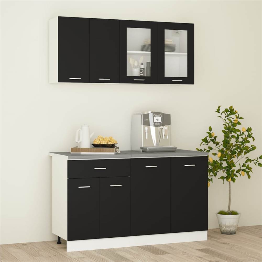 

4 Piece Kitchen Cabinet Set with Worktop Black Chipboard