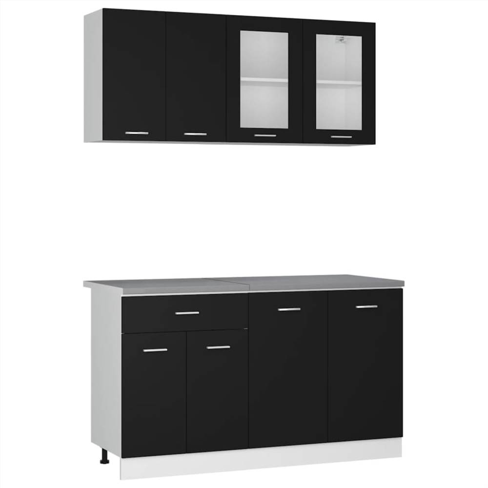 4 Piece Kitchen Set with Worktop Black Chipboard