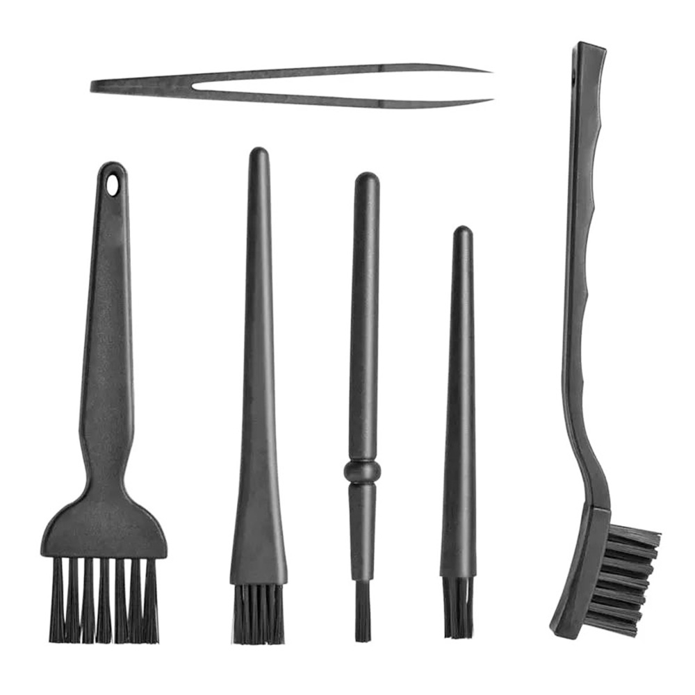6 in 1 Plastic Small Portable Handle Nylon Anti Static Brushes, Cleaning Keyboard Brush Kit Tweezer Cleaning Set
