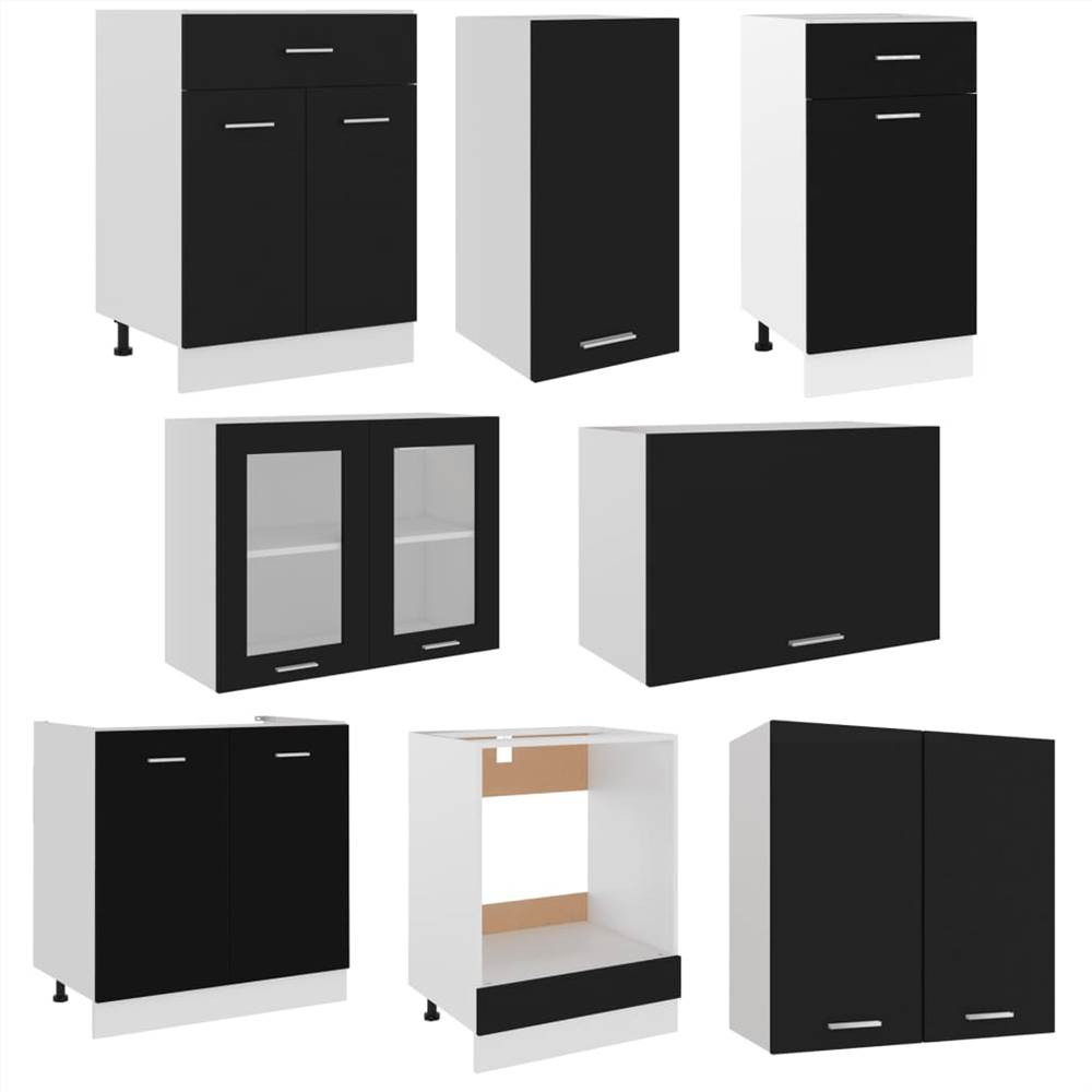 8 Piece Kitchen Set with Worktop Black Chipboard