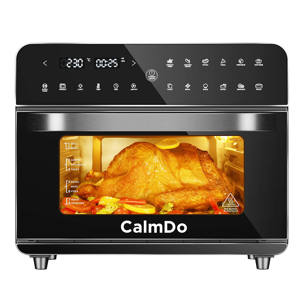 Calmdo CD-AF25EU 12 az 1-ben Smart Air Fryer Kenyérpirító Sütő 25L Extra nagy 1800W 12 előre beállított funkció 4 rétegű Grill LED digitális érintőképernyővel - fekete
