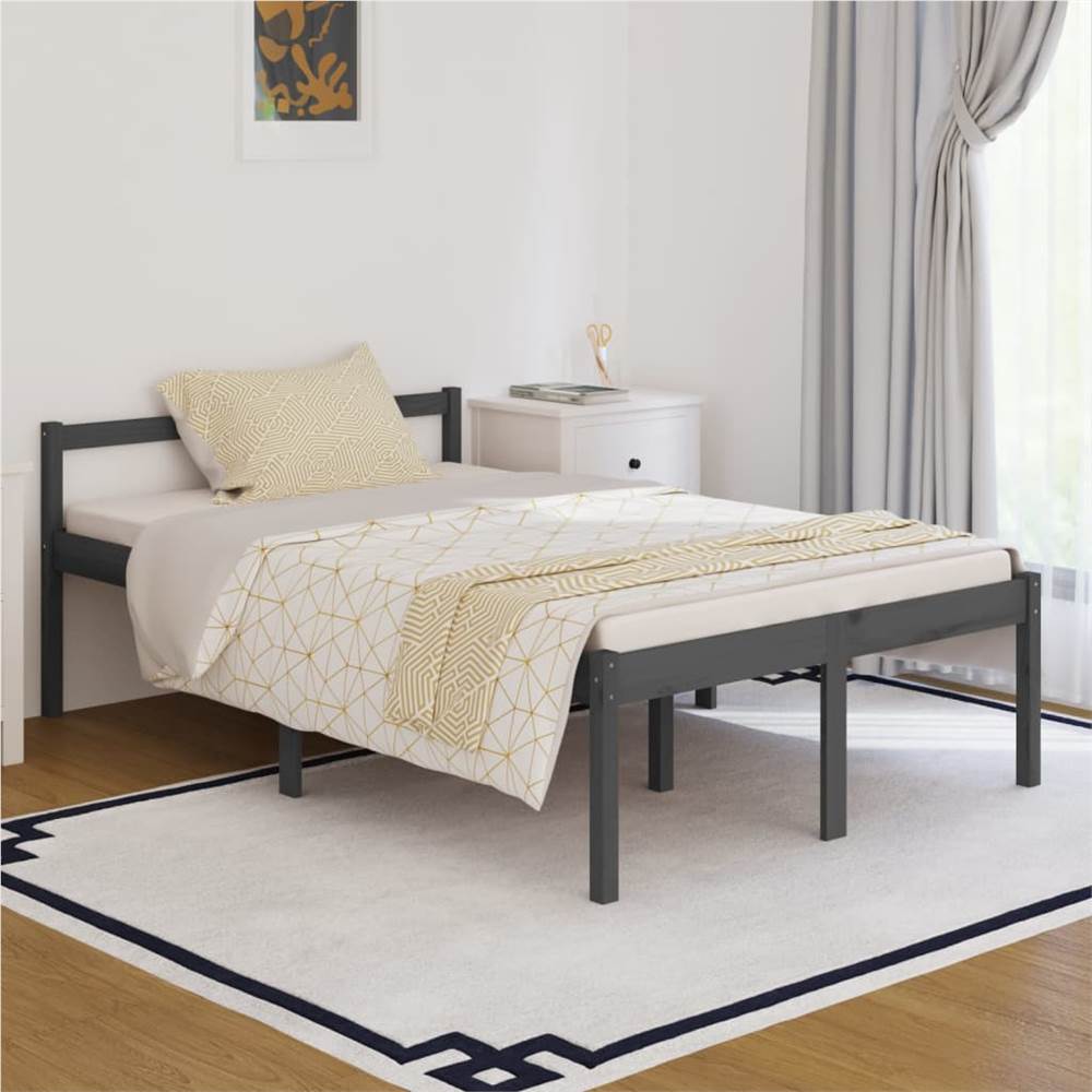 

Bed Frame Grey Solid Wood 120x190 cm 4FT Small Double