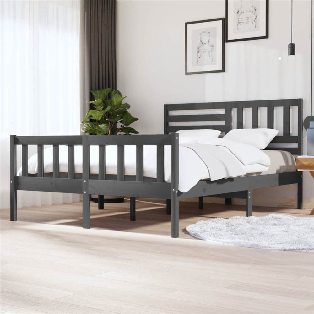 

Bed Frame Grey Solid Wood 160x200 cm King Size