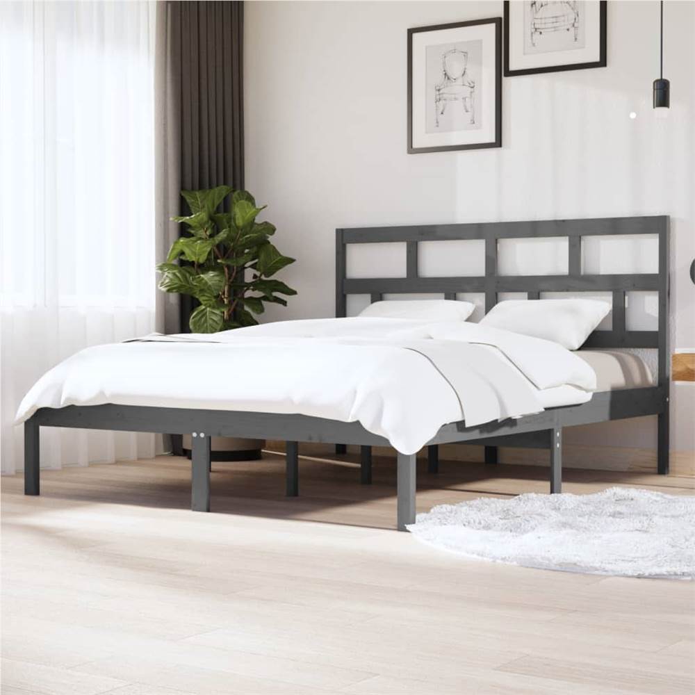 

Bed Frame Grey Solid Wood 180x200 cm Super King