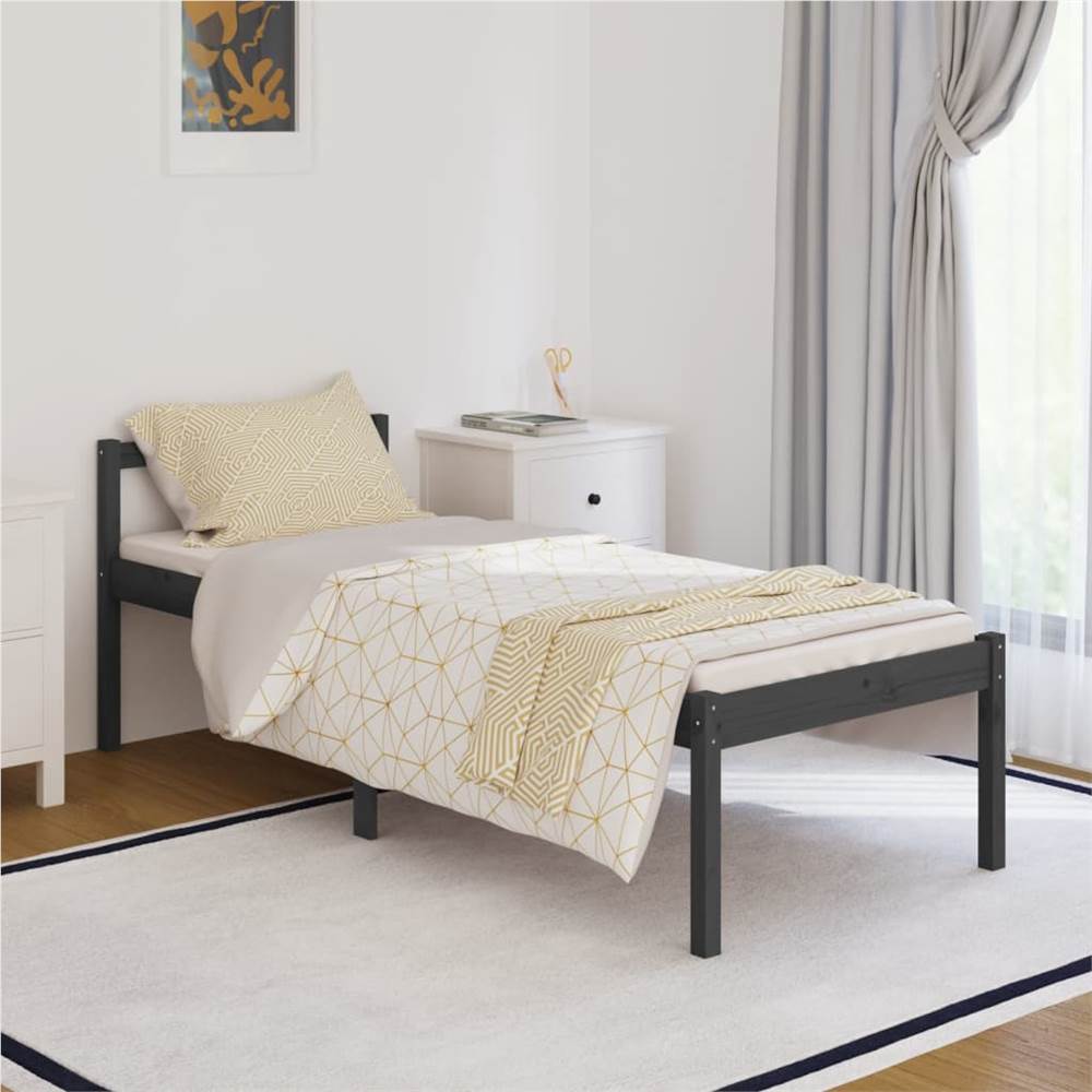 

Bed Frame Grey Solid Wood 75x190 cm 2FT6 Small Single