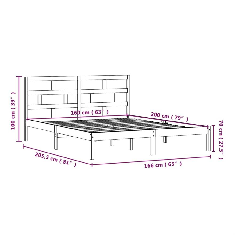 Bed Frame Grey Solid Wood Pine 160x200 cm King Size